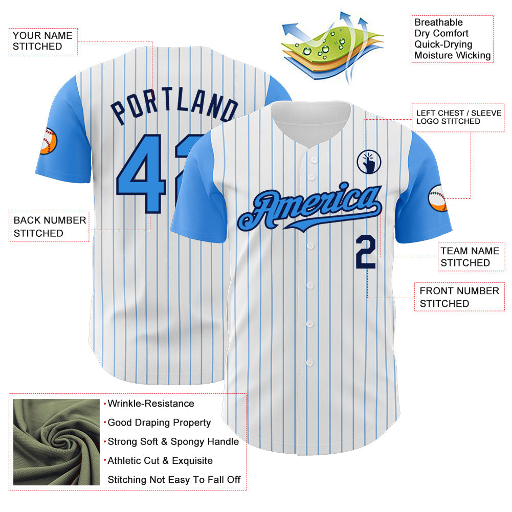 Custom White Electric Blue Pinstripe Navy Authentic Two Tone Baseball Jersey view 3