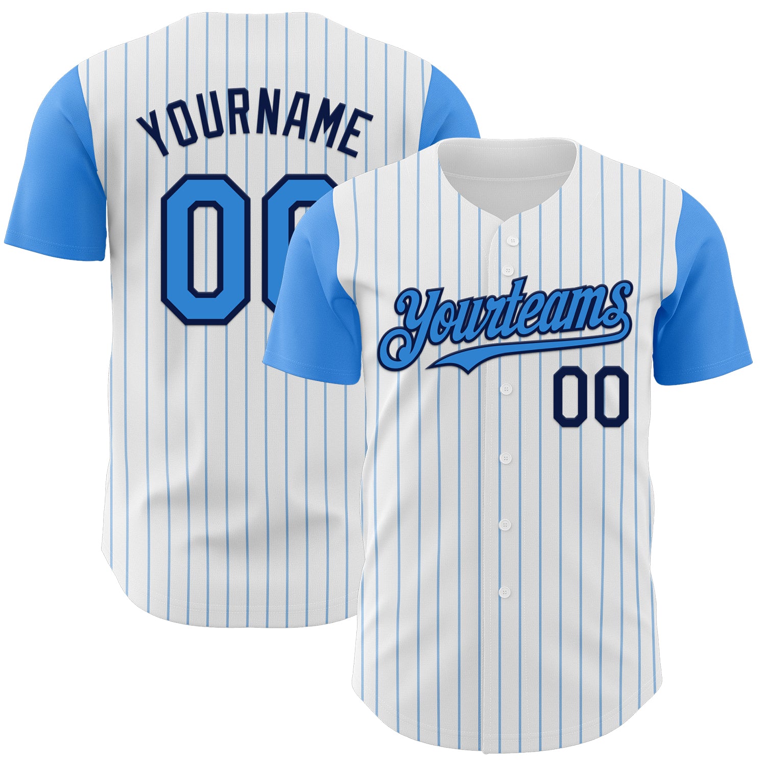 Custom White Electric Blue Pinstripe Navy Authentic Two Tone Baseball Jersey - Main View