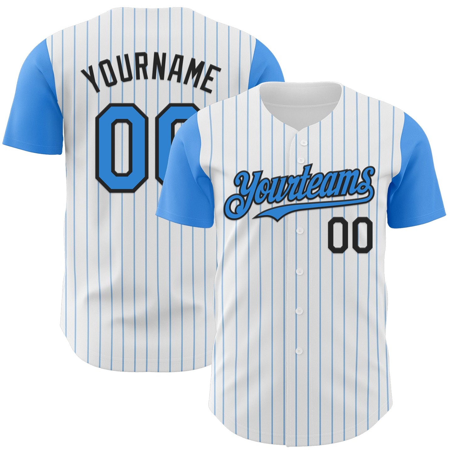 Custom White Electric Blue Pinstripe Black Authentic Two Tone Baseball Jersey - Main View