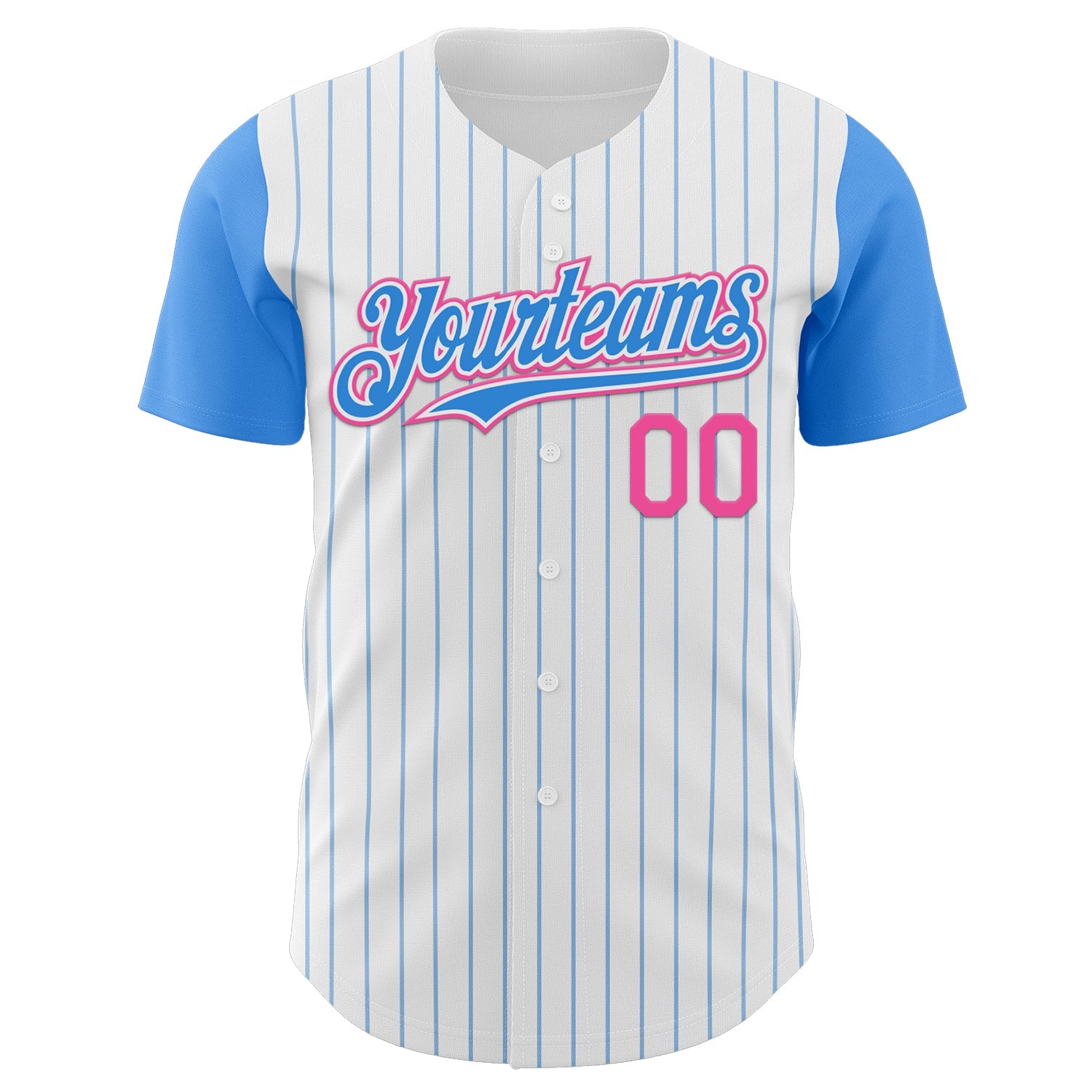 Custom White Electric Blue Pinstripe Pink Authentic Two Tone Baseball Jersey view 2