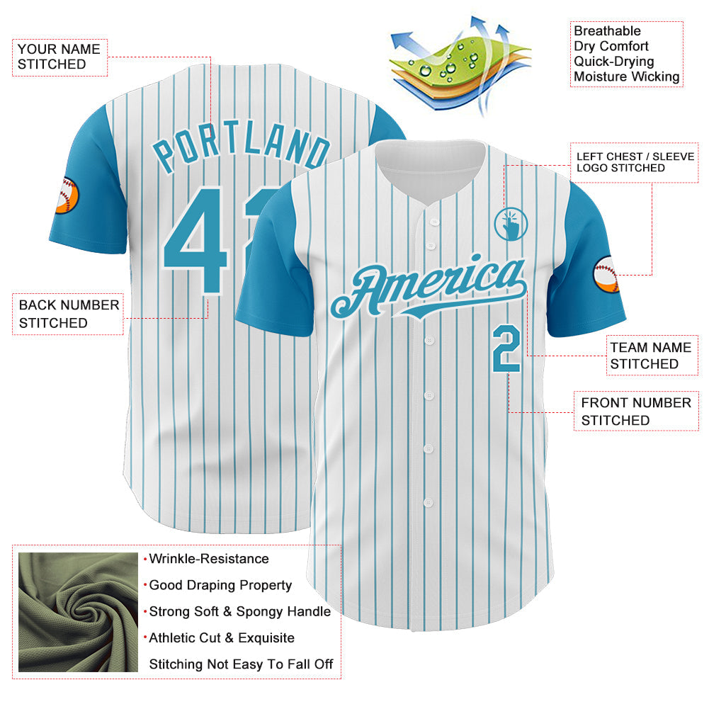 Custom White Panther Blue Pinstripe Panther Blue Authentic Two Tone Baseball Jersey view 3
