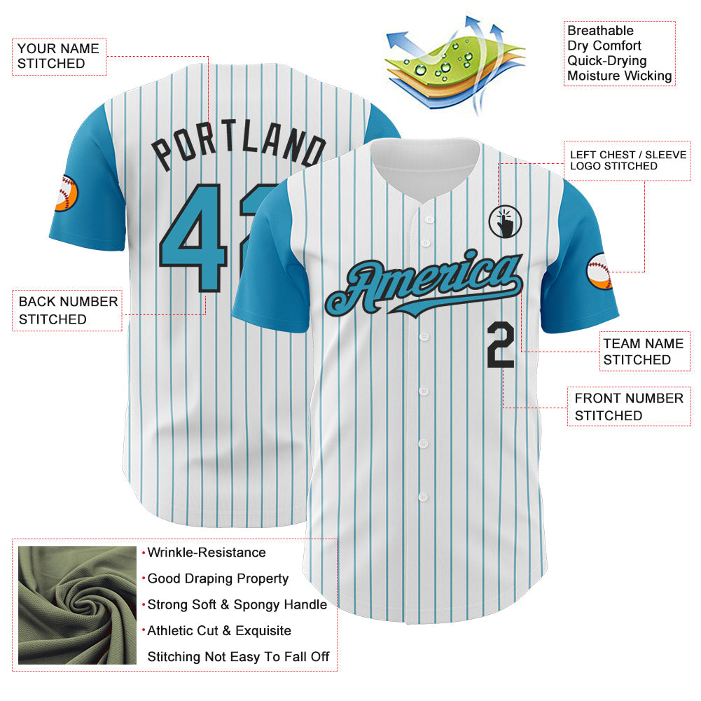 Custom White Panther Blue Pinstripe Black Authentic Two Tone Baseball Jersey view 3