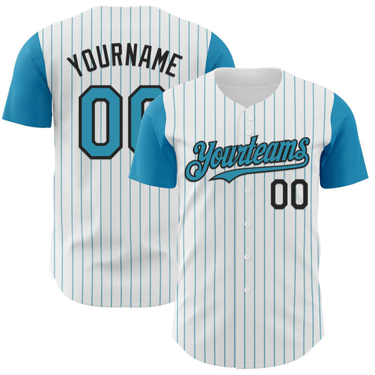 Custom White Panther Blue Pinstripe Black Authentic Two Tone Baseball Jersey - Main View