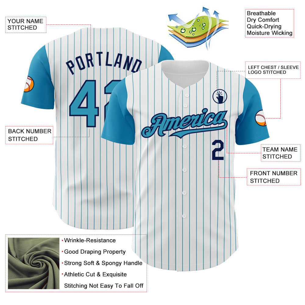 Custom White Panther Blue Pinstripe Navy Authentic Two Tone Baseball Jersey view 3