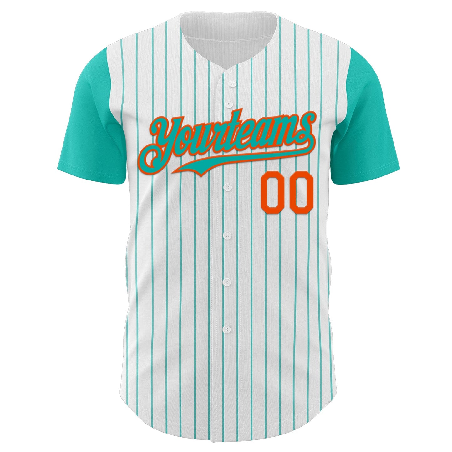 Custom White Aqua Pinstripe Orange Authentic Two Tone Baseball Jersey view 2