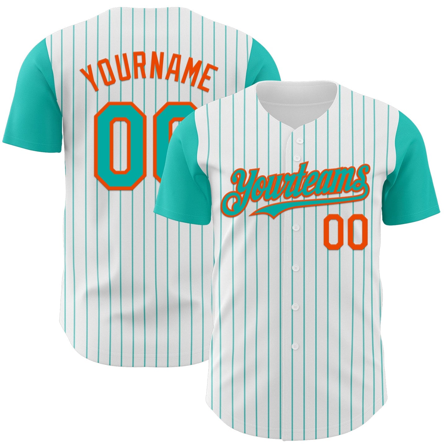 Custom White Aqua Pinstripe Orange Authentic Two Tone Baseball Jersey - Main View
