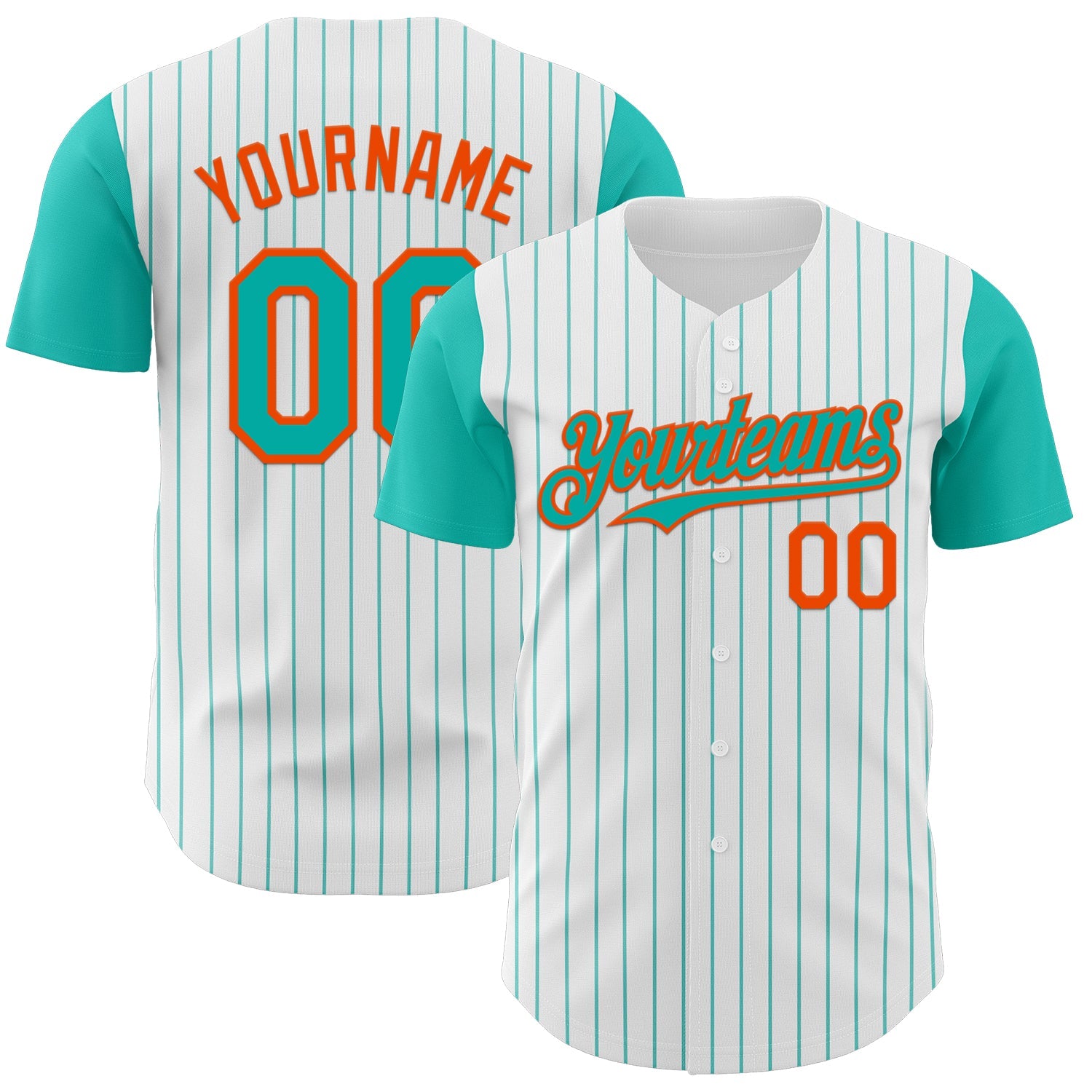 Custom White Aqua Pinstripe Orange Authentic Two Tone Baseball Jersey - Main View