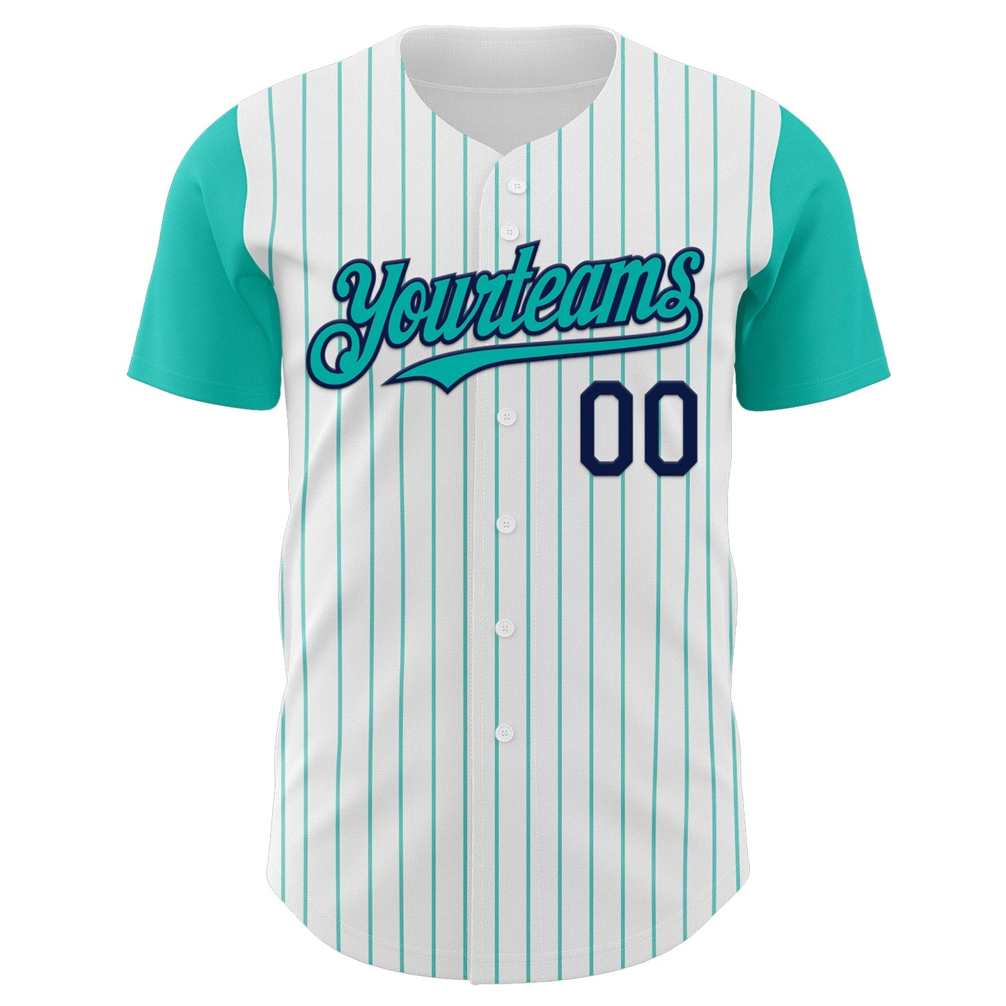 Custom White Aqua Pinstripe Navy Authentic Two Tone Baseball Jersey view 2
