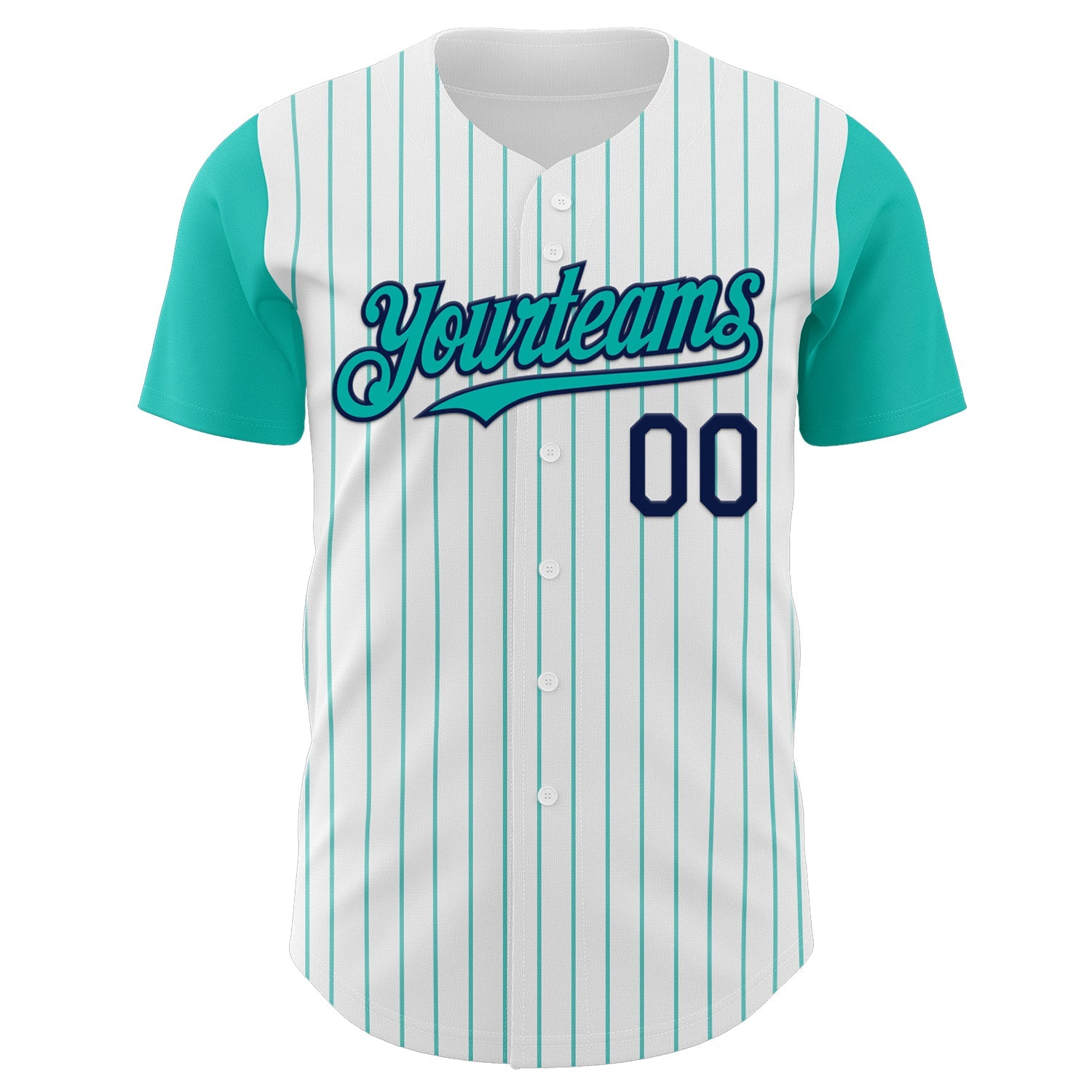 Custom White Aqua Pinstripe Navy Authentic Two Tone Baseball Jersey view 2