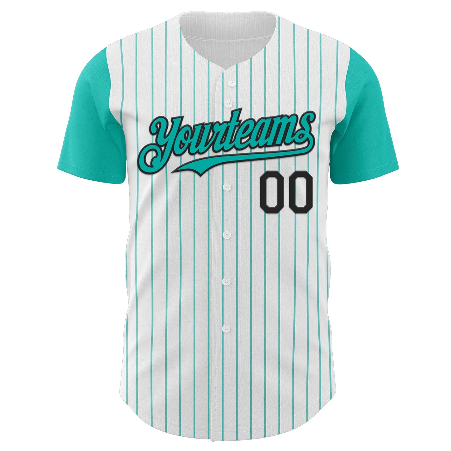 Custom White Aqua Pinstripe Black Authentic Two Tone Baseball Jersey view 2