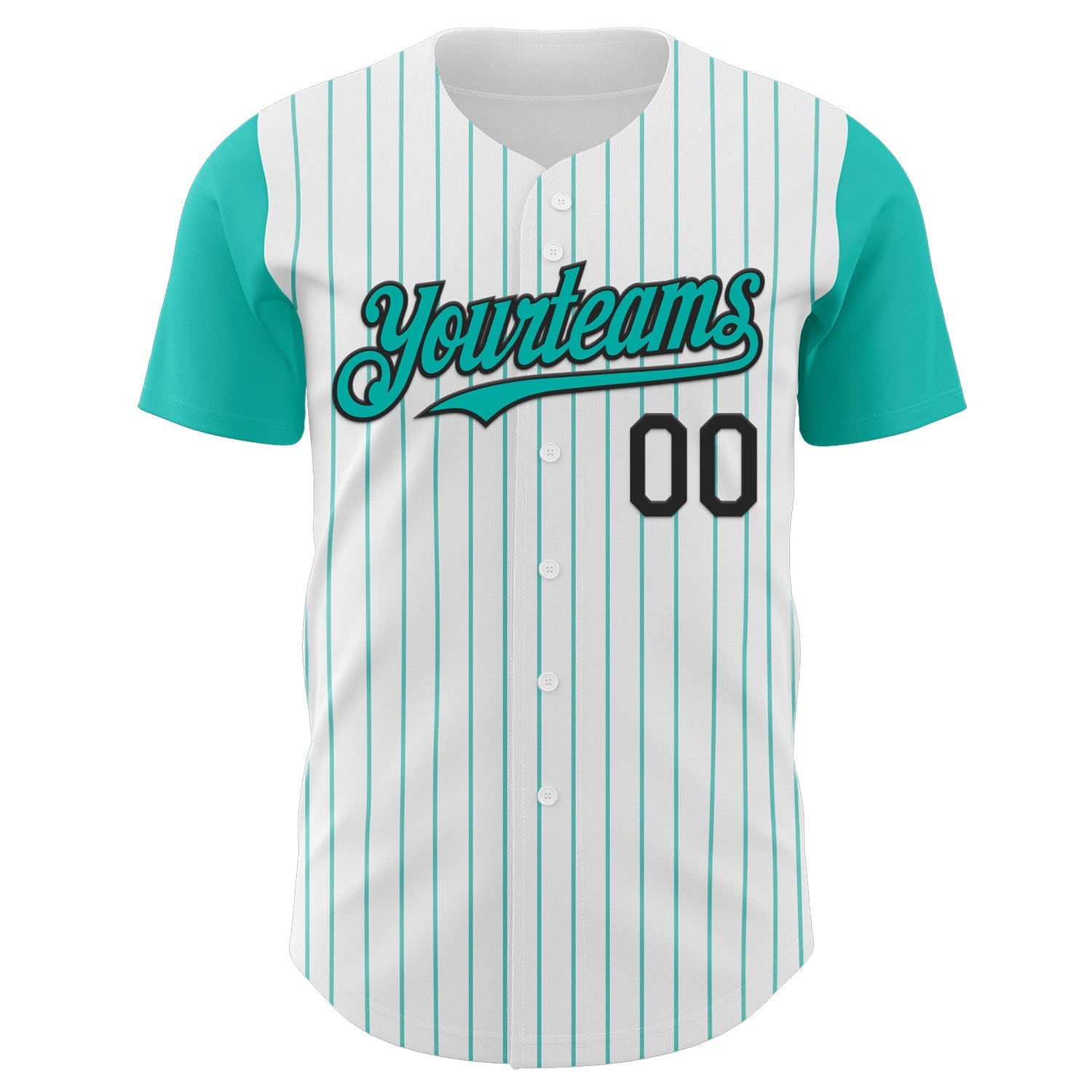 Custom White Aqua Pinstripe Black Authentic Two Tone Baseball Jersey view 2