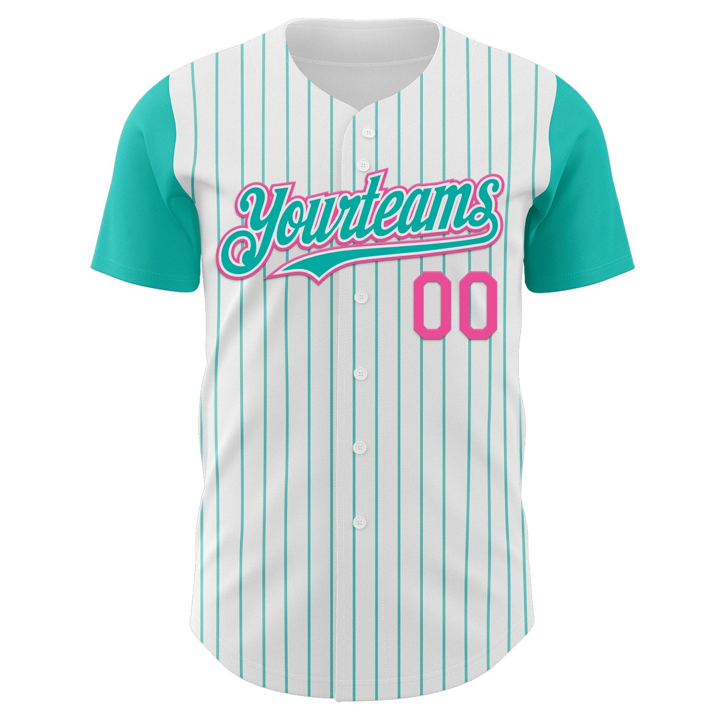 Custom White Aqua Pinstripe Pink Authentic Two Tone Baseball Jersey view 2