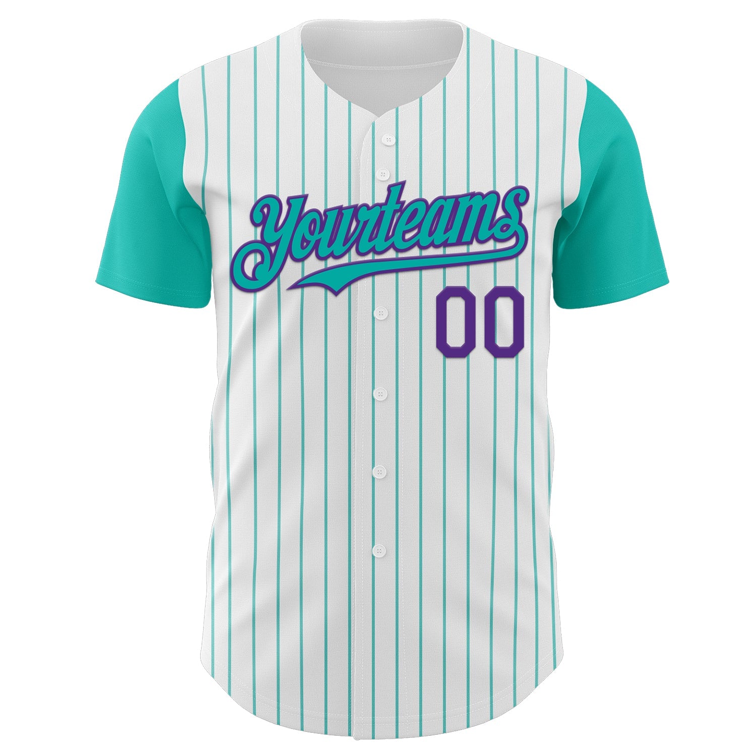 Custom White Aqua Pinstripe Purple Authentic Two Tone Baseball Jersey view 2