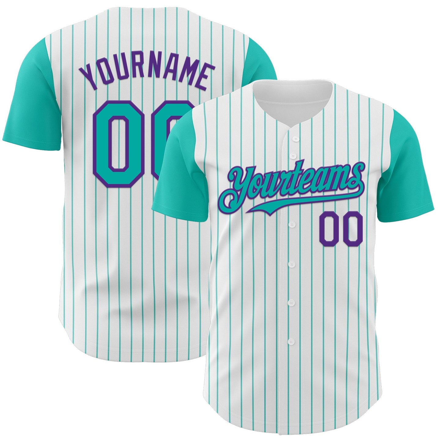 Custom White Aqua Pinstripe Purple Authentic Two Tone Baseball Jersey - Main View