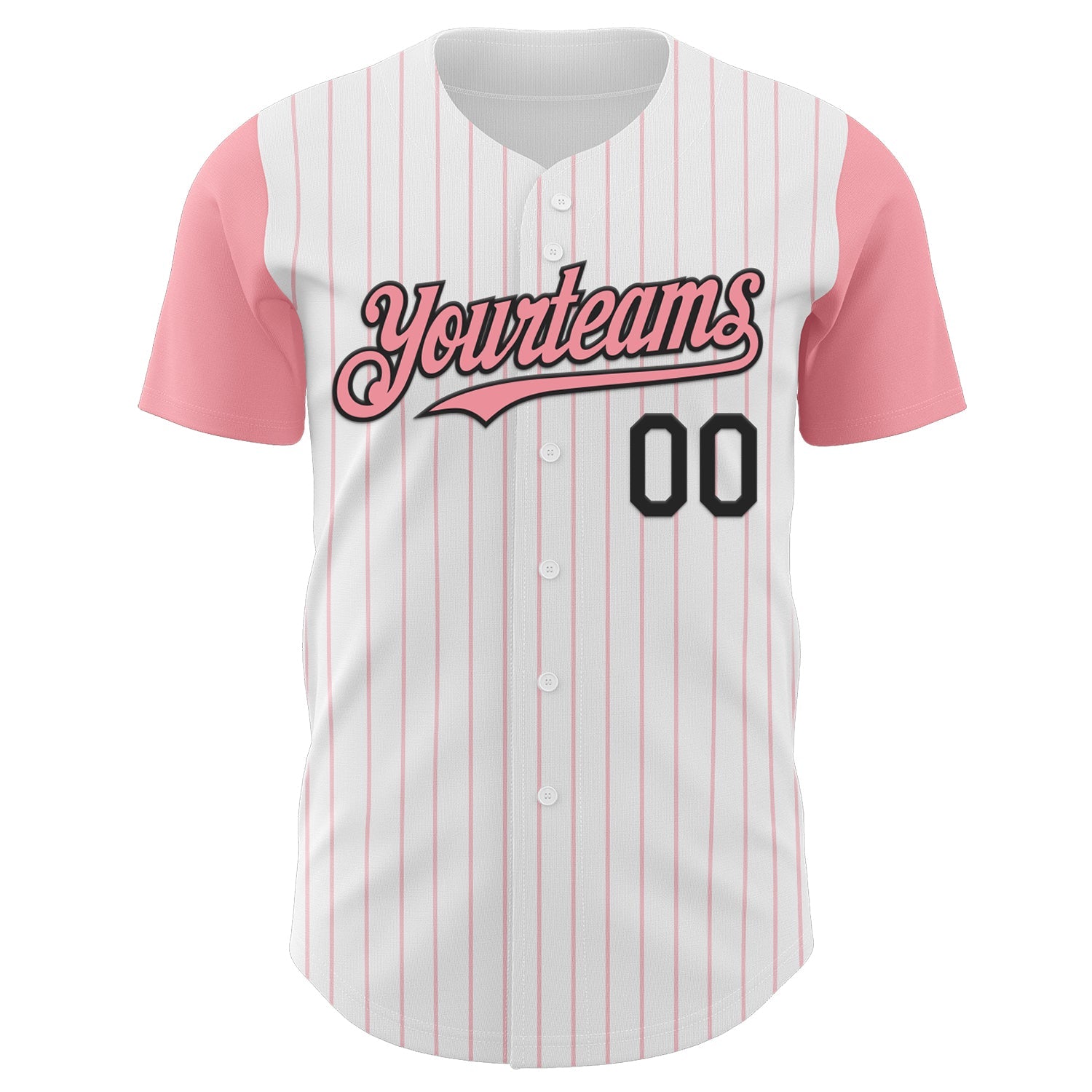 Custom White Medium Pink Pinstripe Black Authentic Two Tone Baseball Jersey view 2