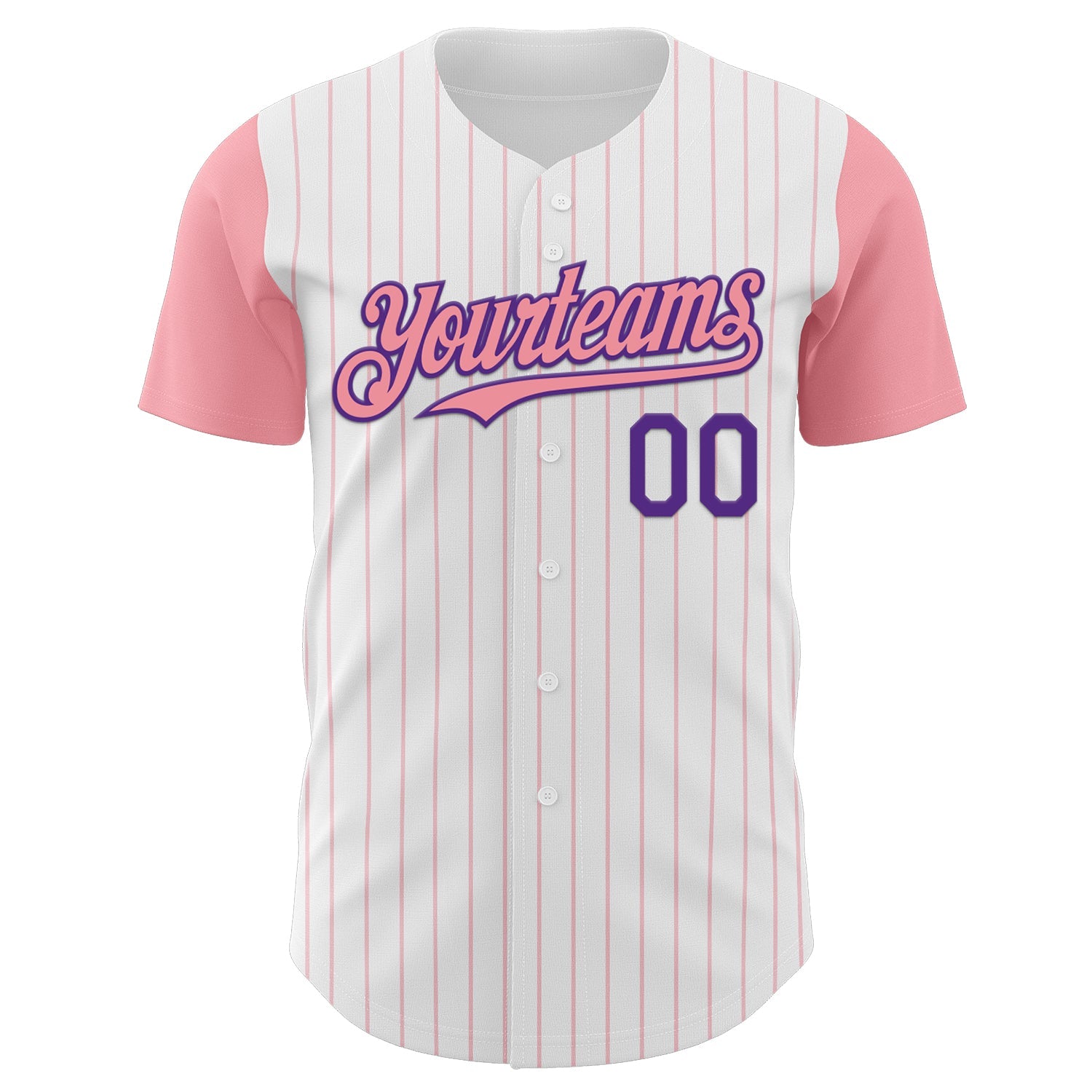 Custom White Medium Pink Pinstripe Purple Authentic Two Tone Baseball Jersey view 2