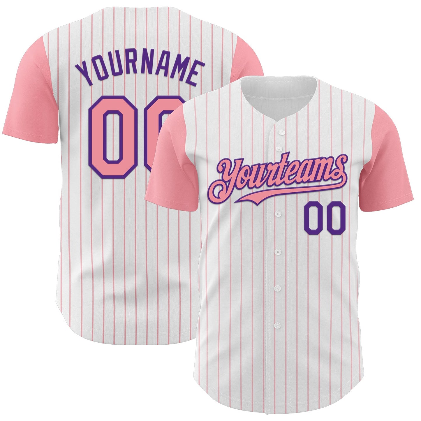Custom White Medium Pink Pinstripe Purple Authentic Two Tone Baseball Jersey - Main View