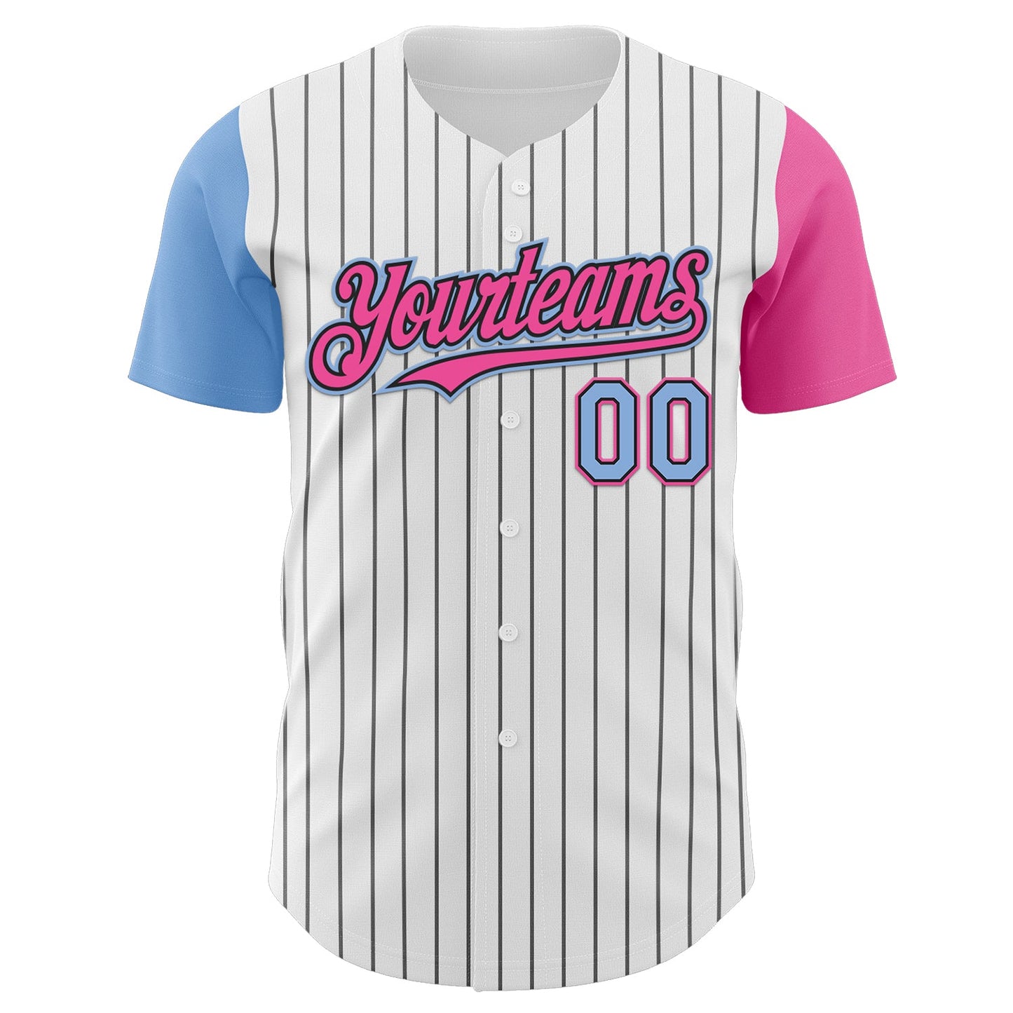 Custom White Black Pinstripe Light Blue-Pink Authentic Two Tone Baseball Jersey view 2