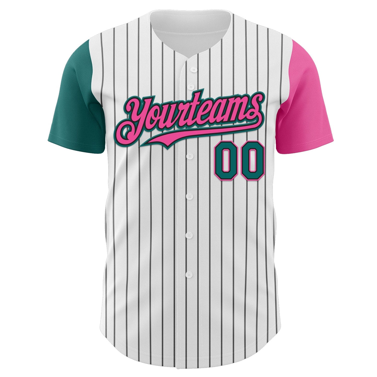 Custom White Black Pinstripe Teal-Pink Authentic Two Tone Baseball Jersey view 2