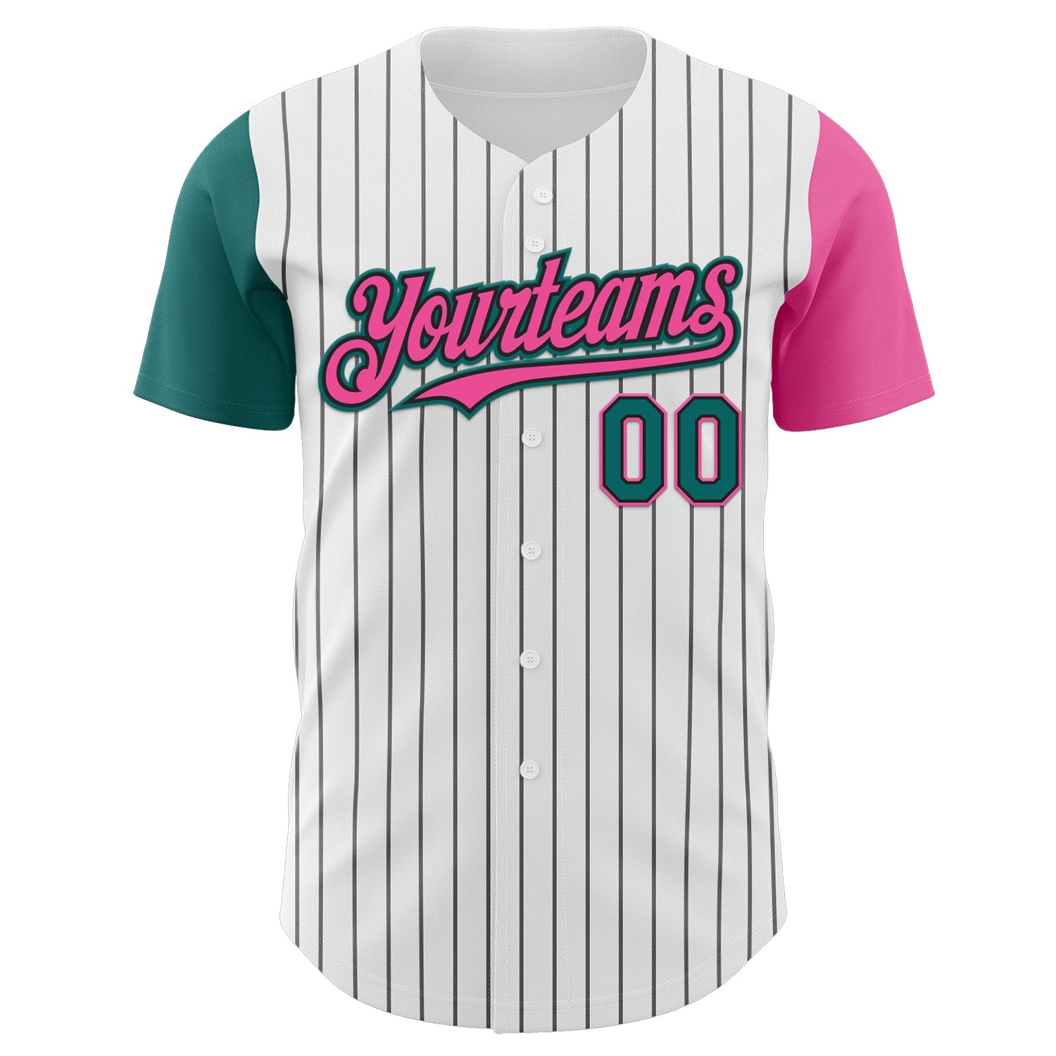 Custom White Black Pinstripe Teal-Pink Authentic Two Tone Baseball Jersey view 2