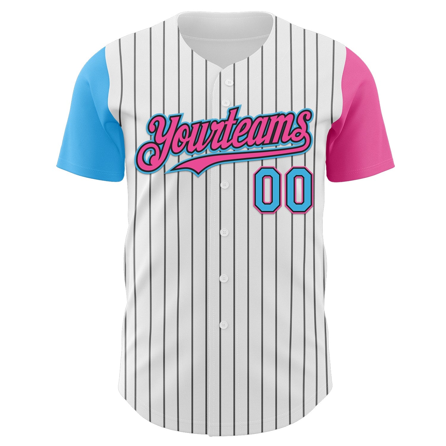 Custom White Black Pinstripe Sky Blue-Pink Authentic Two Tone Baseball Jersey view 2