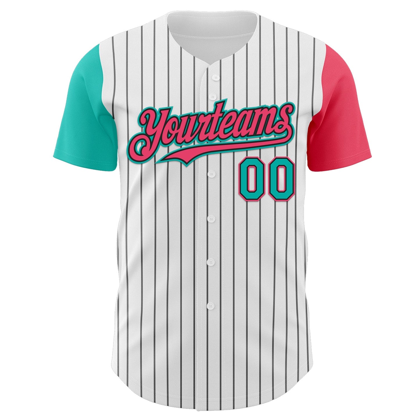 Custom White Black Pinstripe Aqua-Neon Pink Authentic Two Tone Baseball Jersey view 2