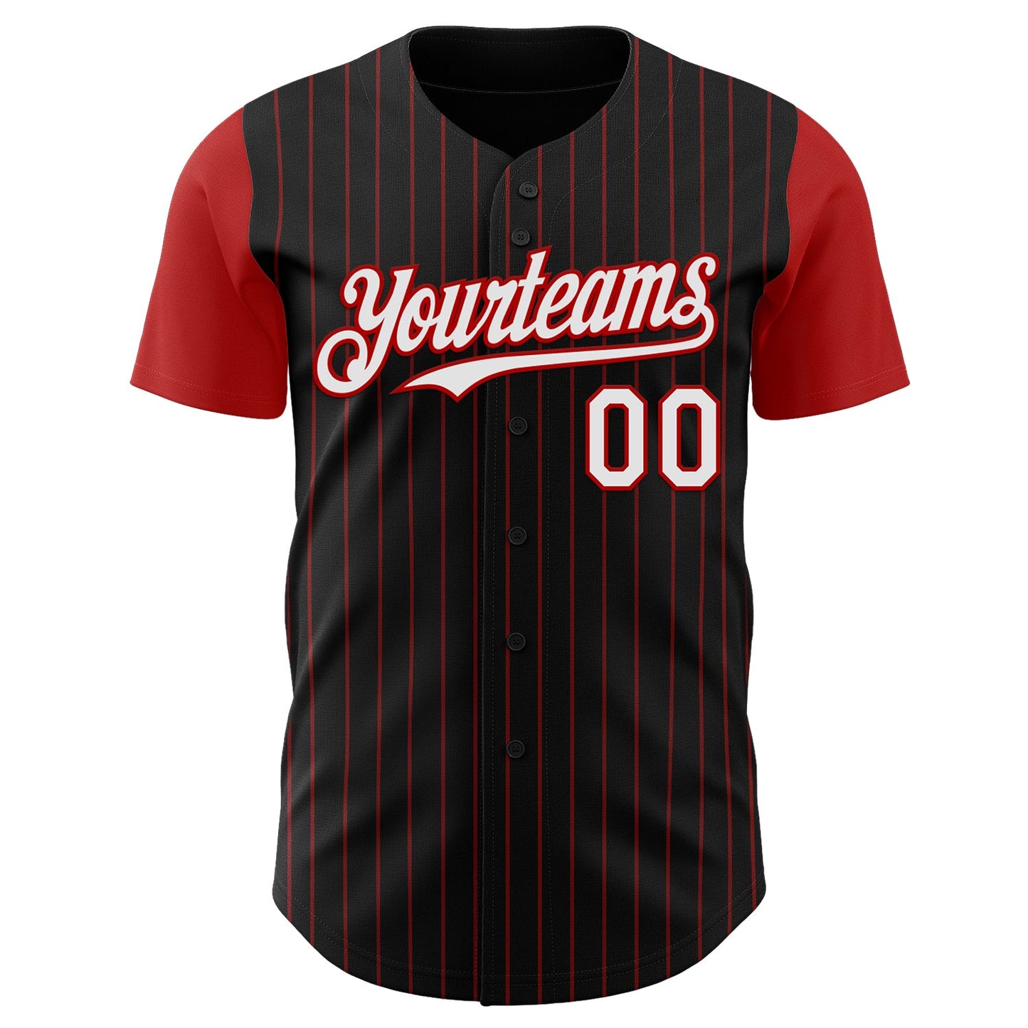 Custom Black Red Pinstripe White Authentic Two Tone Baseball Jersey view 2