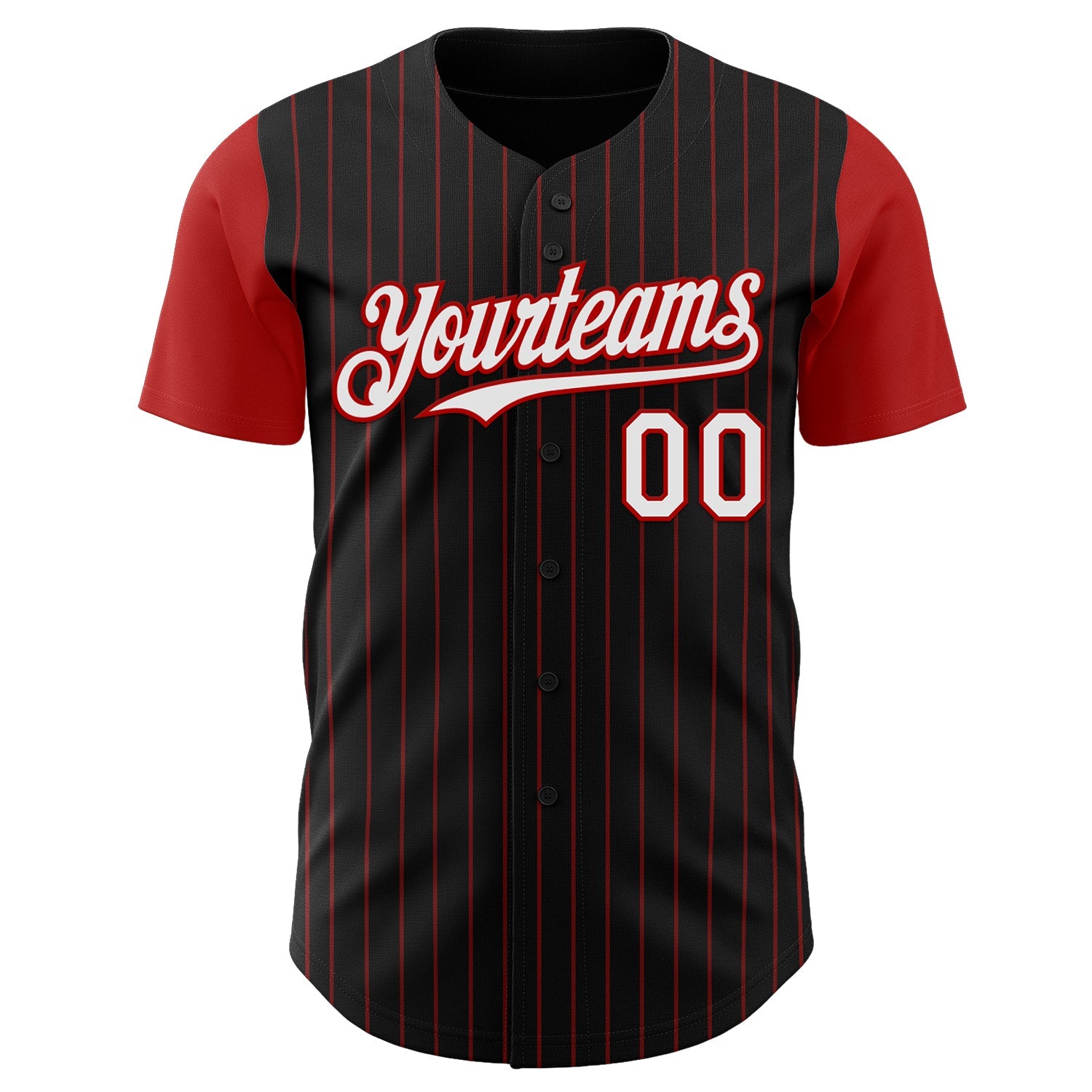 Custom Black Red Pinstripe White Authentic Two Tone Baseball Jersey view 2
