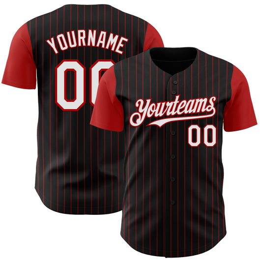 Custom Black Red Pinstripe White Authentic Two Tone Baseball Jersey - Main View