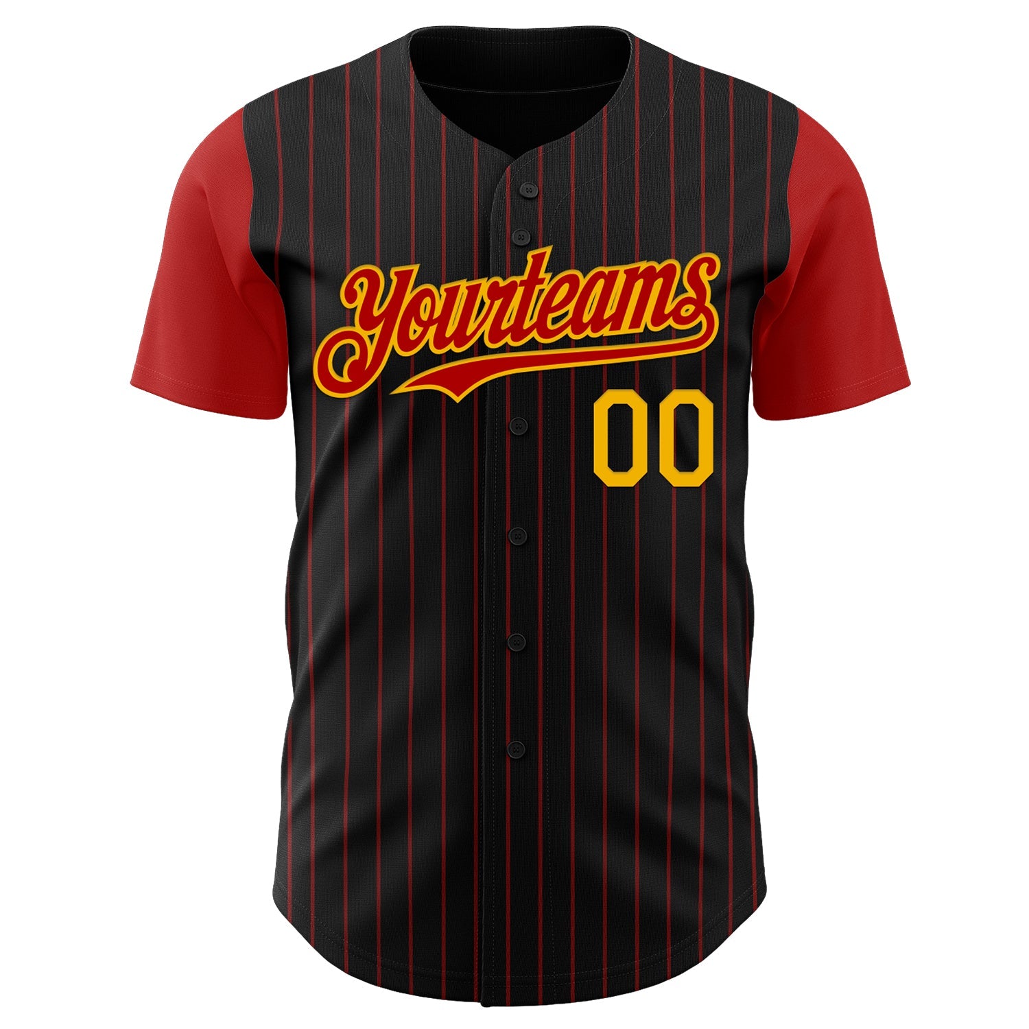 Custom Black Red Pinstripe Gold Authentic Two Tone Baseball Jersey view 2