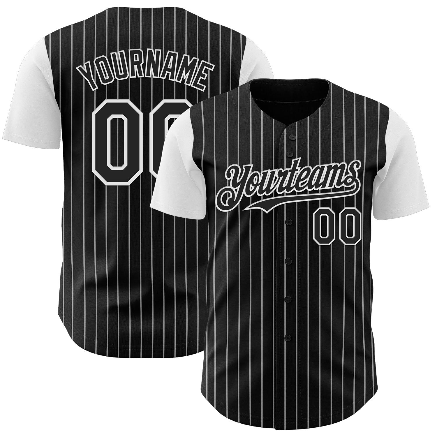 Custom Black White Pinstripe White Authentic Two Tone Baseball Jersey - Main View