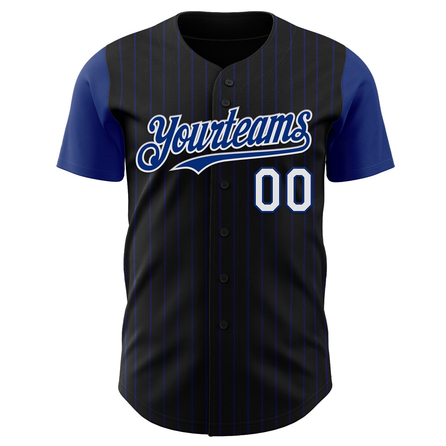 Custom Black Royal Pinstripe White Authentic Two Tone Baseball Jersey view 2