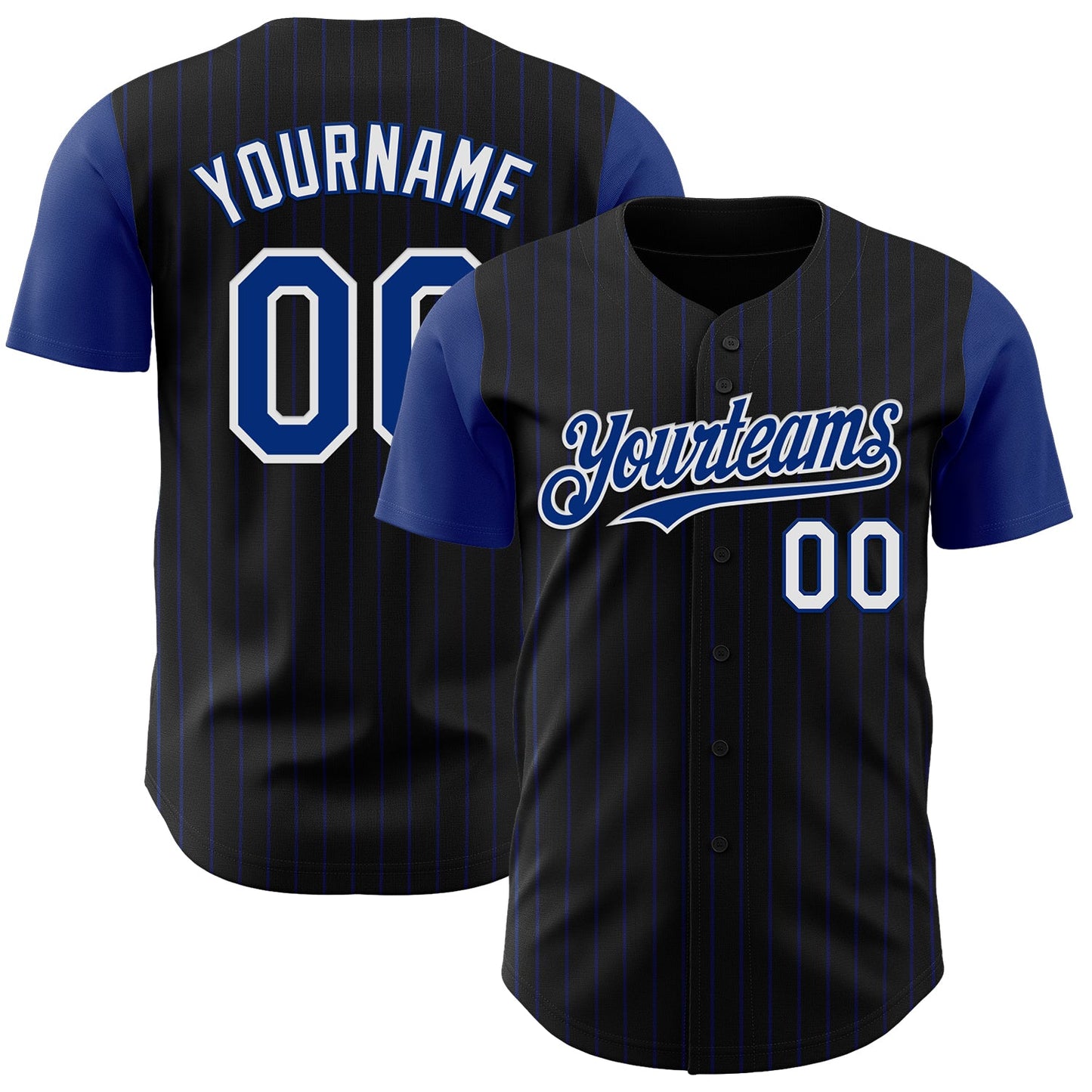 Custom Black Royal Pinstripe White Authentic Two Tone Baseball Jersey - Main View