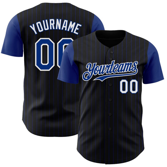 Custom Black Royal Pinstripe White Authentic Two Tone Baseball Jersey - Main View