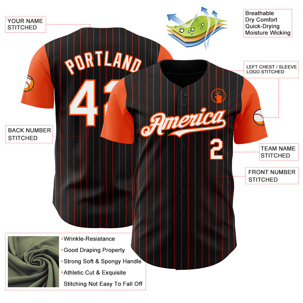 Custom Black Orange Pinstripe White Authentic Two Tone Baseball Jersey view 3