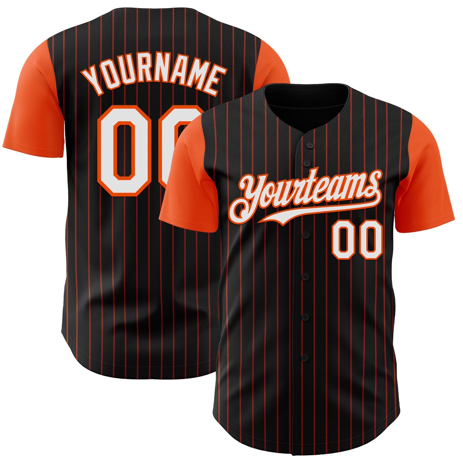 Custom Black Orange Pinstripe White Authentic Two Tone Baseball Jersey - Main View