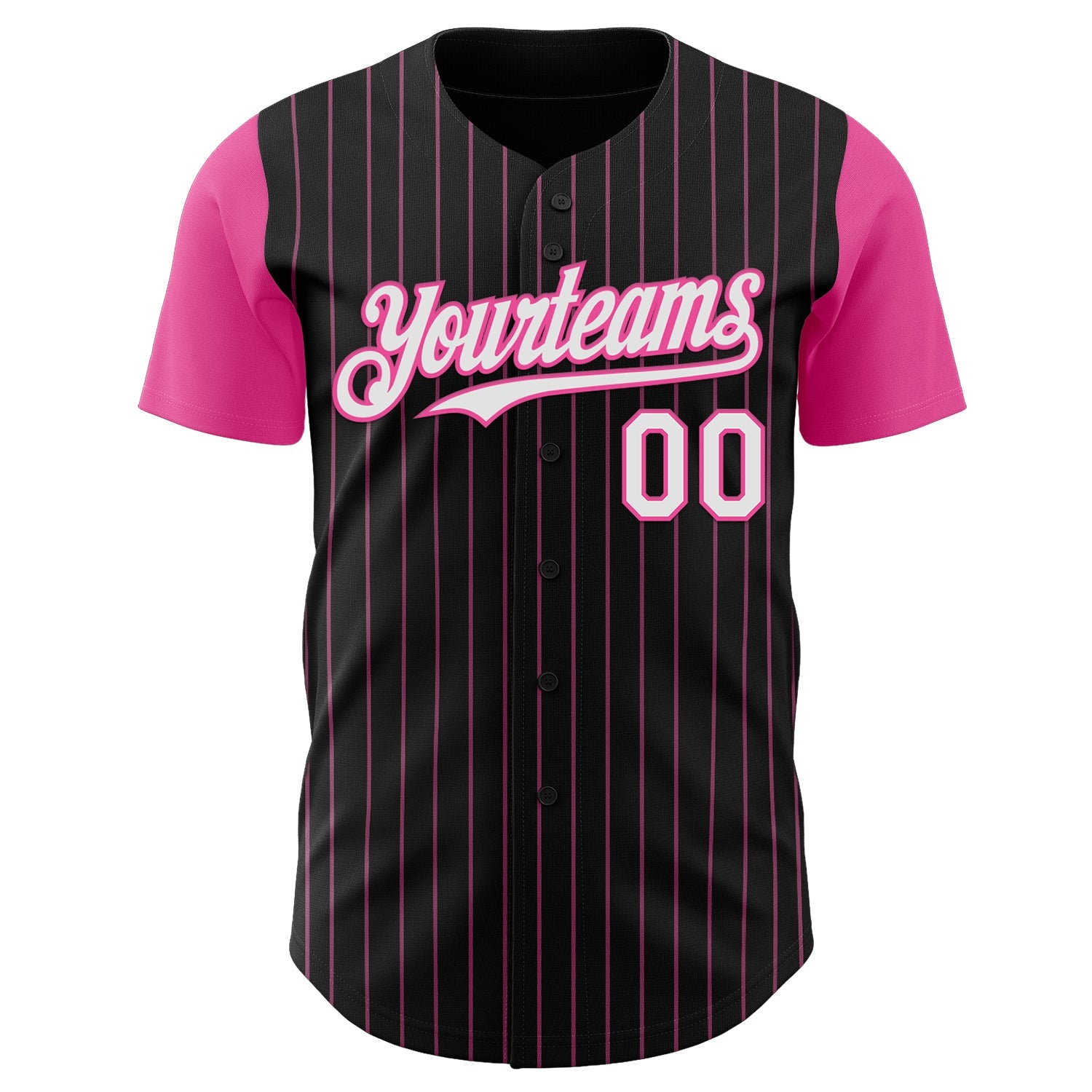 Custom Black Pink Pinstripe White Authentic Two Tone Baseball Jersey view 2