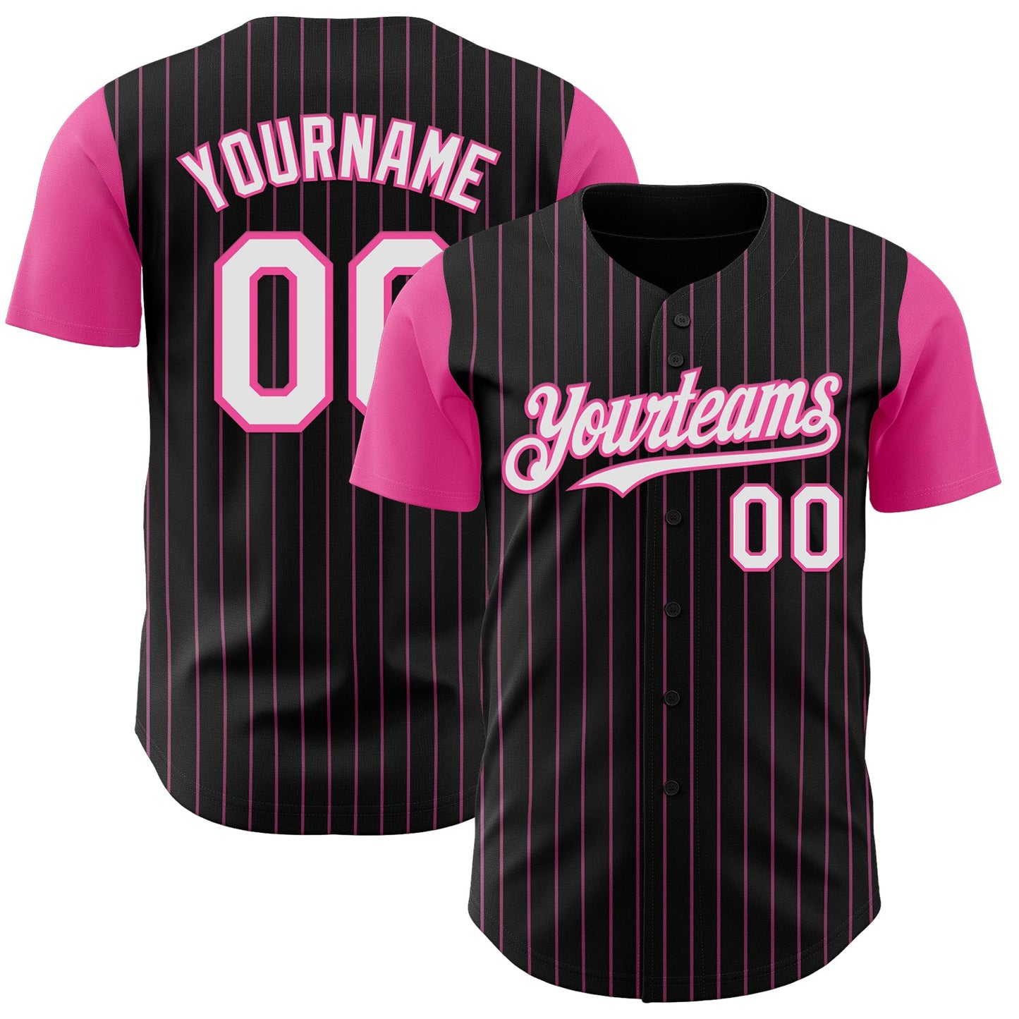 Custom Black Pink Pinstripe White Authentic Two Tone Baseball Jersey - Main View