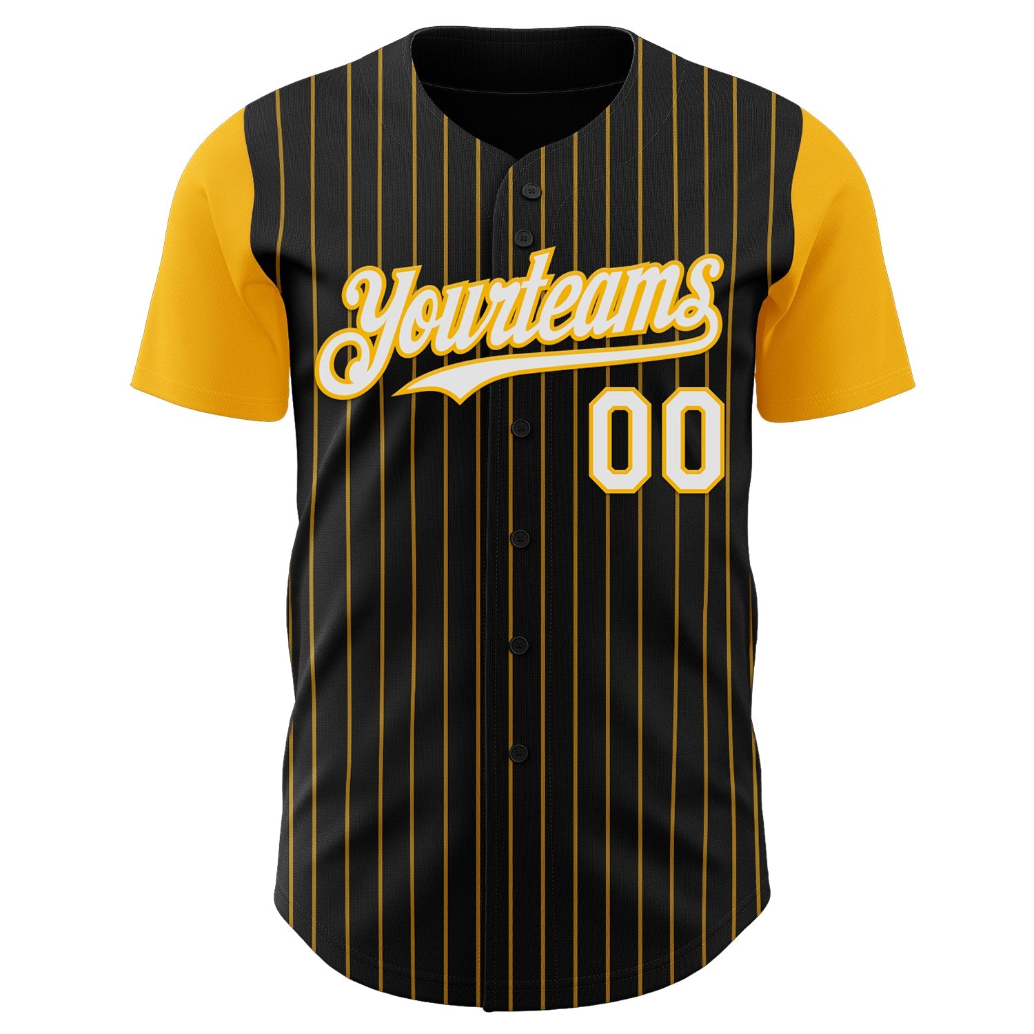 Custom Black Gold Pinstripe White Authentic Two Tone Baseball Jersey view 2