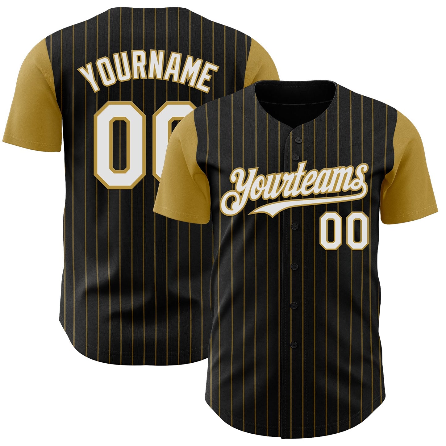 Custom Black Old Gold Pinstripe White Authentic Two Tone Baseball Jersey - Main View
