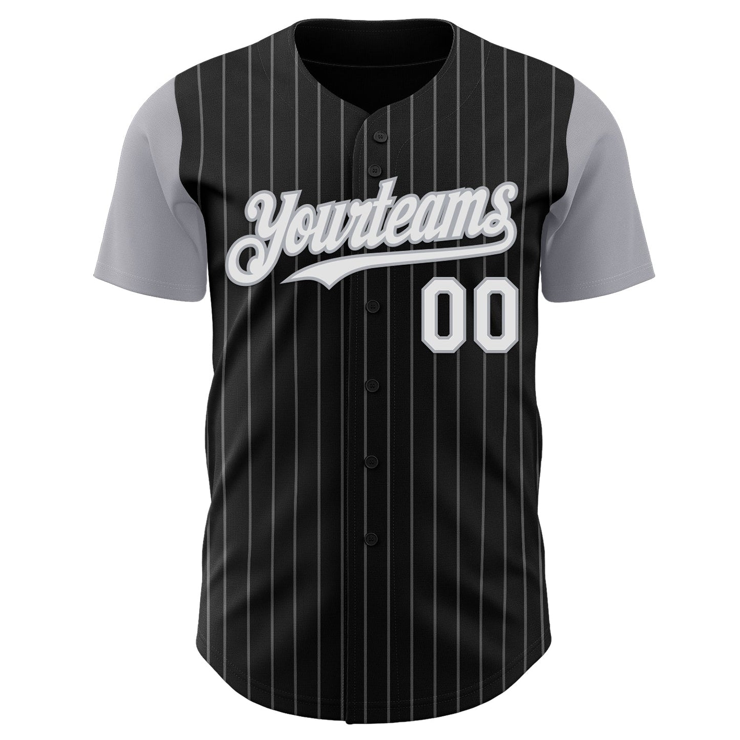 Custom Black Gray Pinstripe White Authentic Two Tone Baseball Jersey view 2