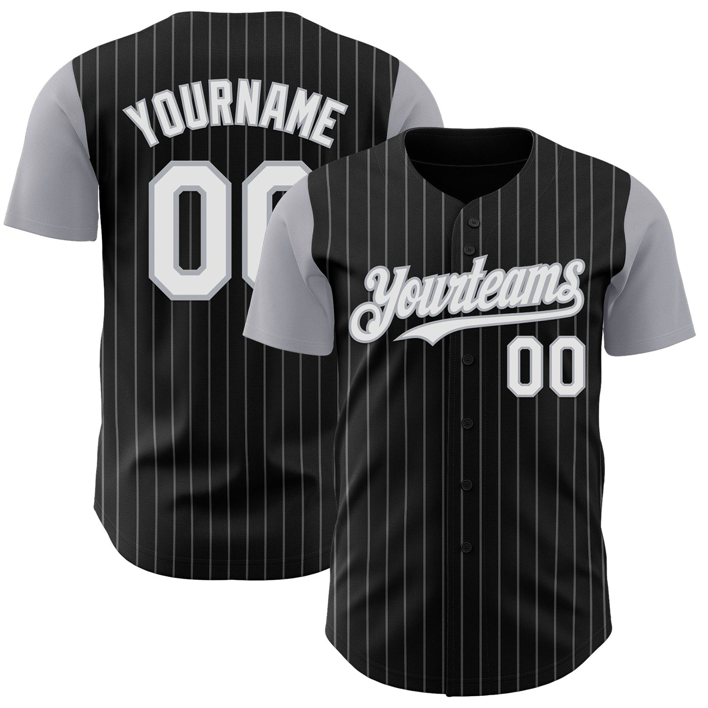 Custom Black Gray Pinstripe White Authentic Two Tone Baseball Jersey - Main View