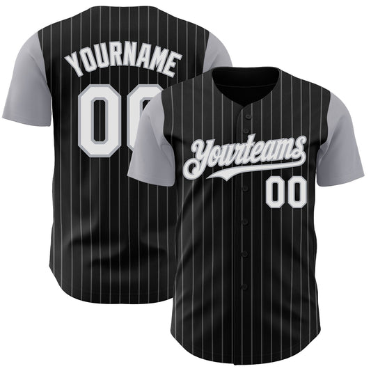 Custom Black Gray Pinstripe White Authentic Two Tone Baseball Jersey - Main View