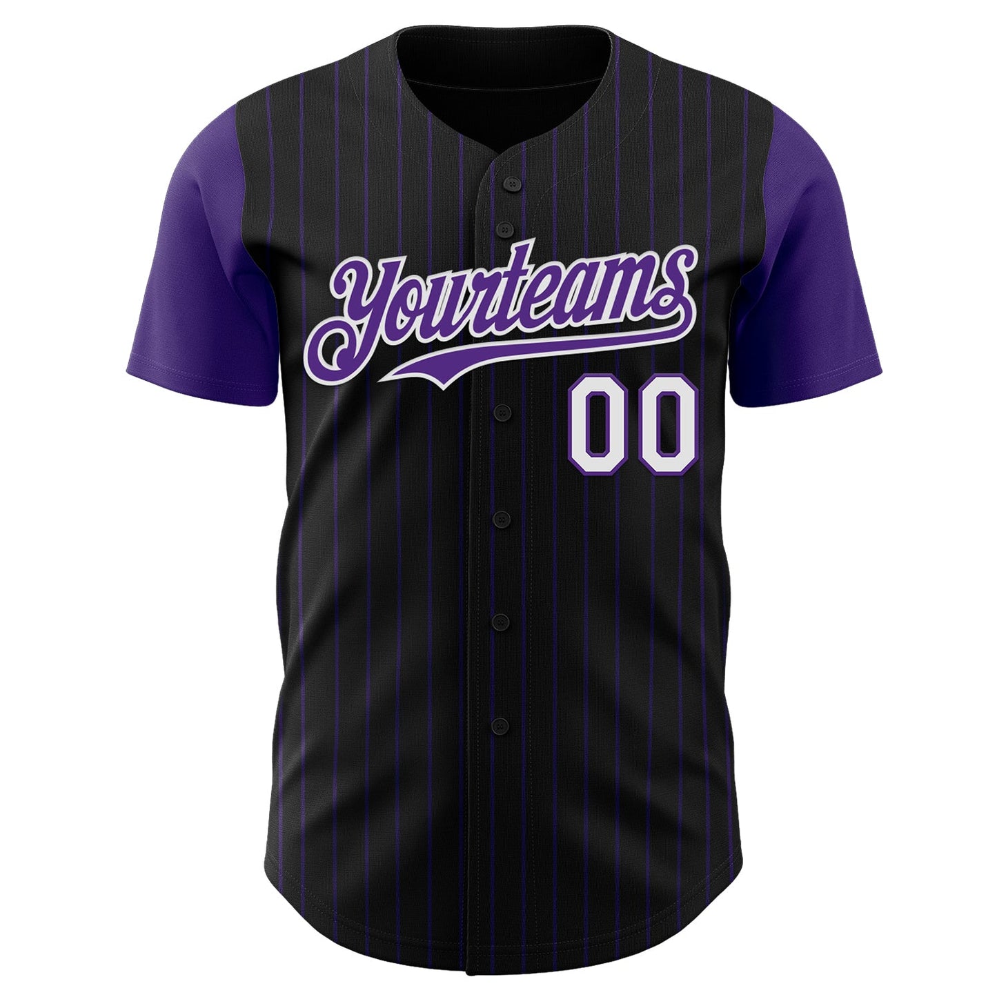 Custom Black Purple Pinstripe White Authentic Two Tone Baseball Jersey view 2