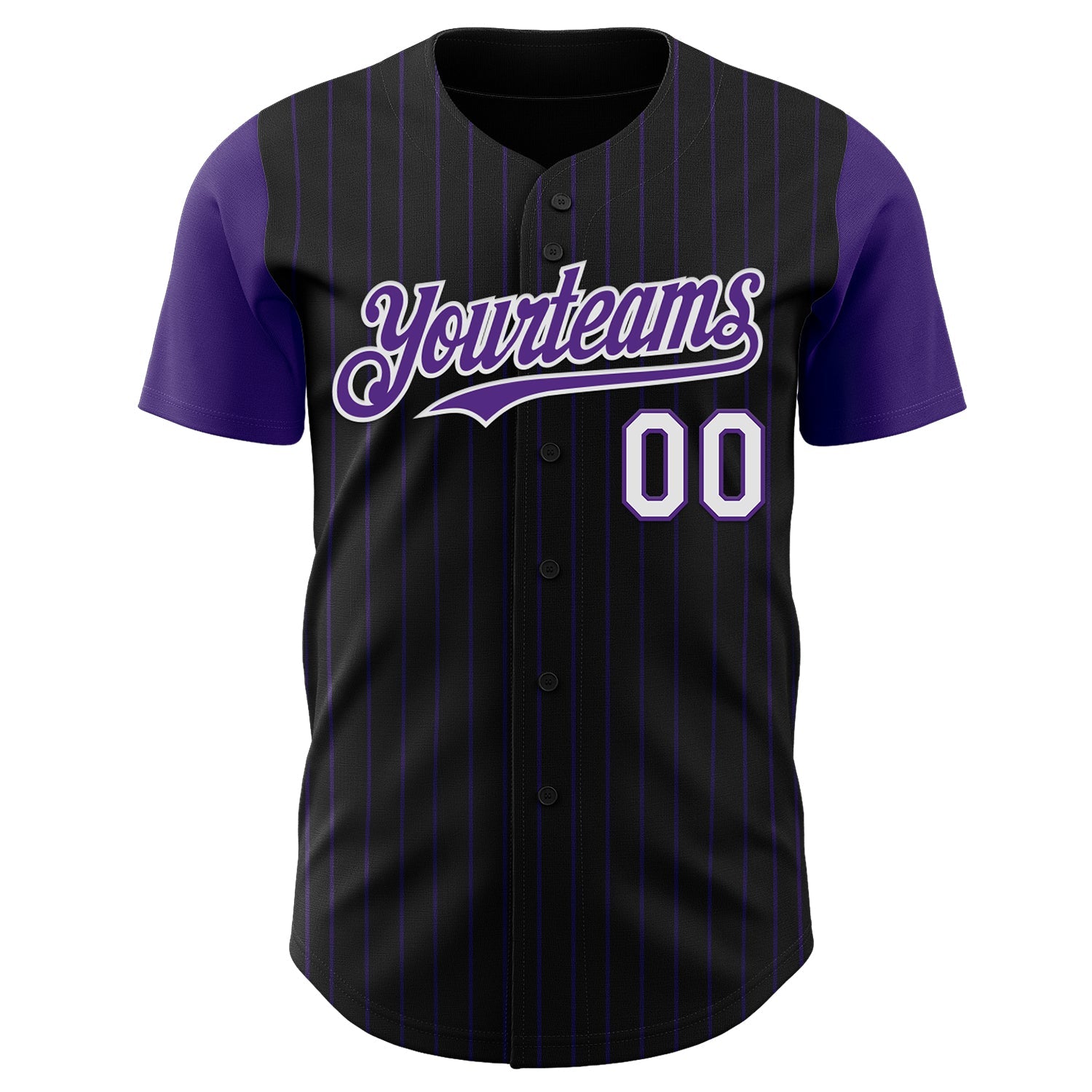 Custom Black Purple Pinstripe White Authentic Two Tone Baseball Jersey view 2
