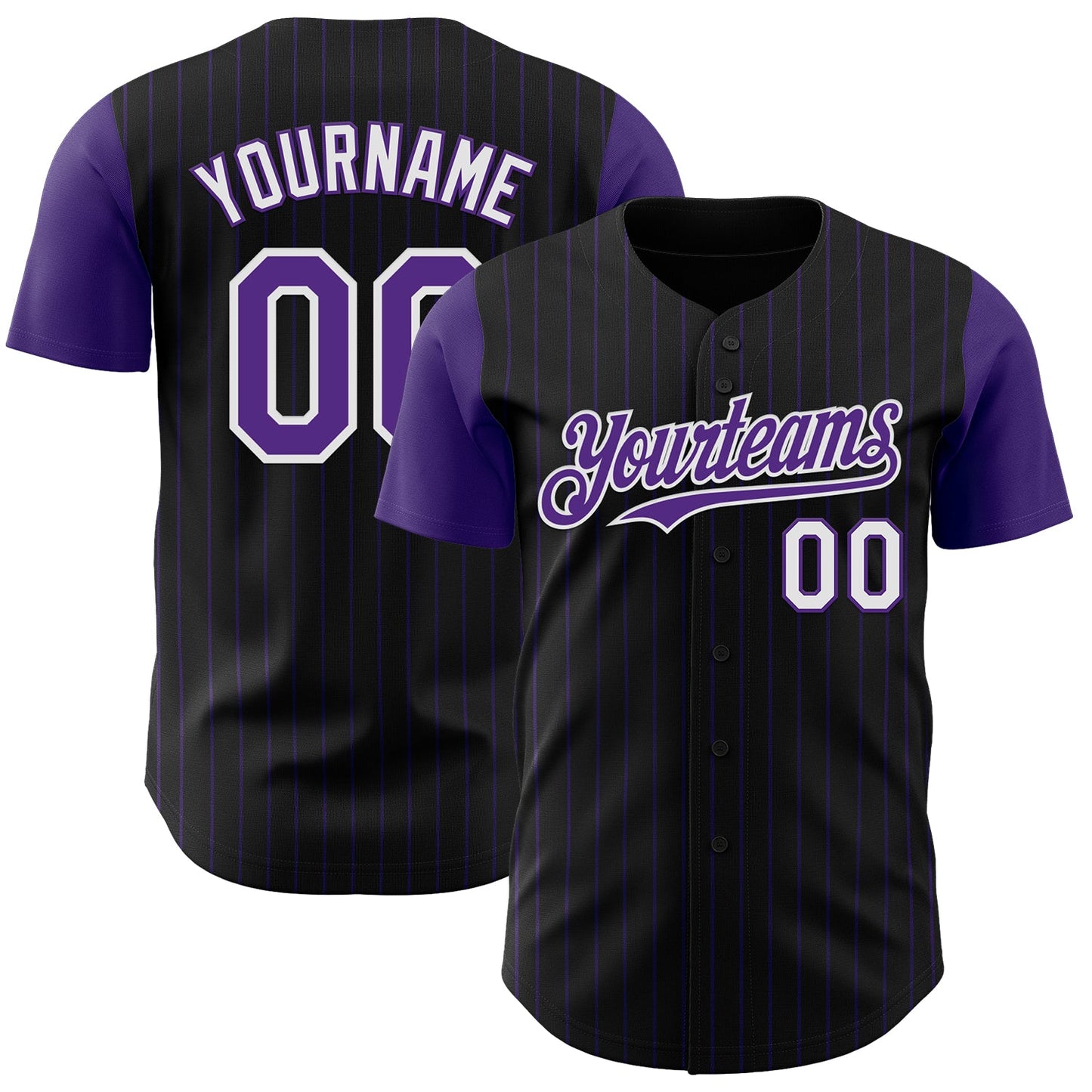 Custom Black Purple Pinstripe White Authentic Two Tone Baseball Jersey - Main View