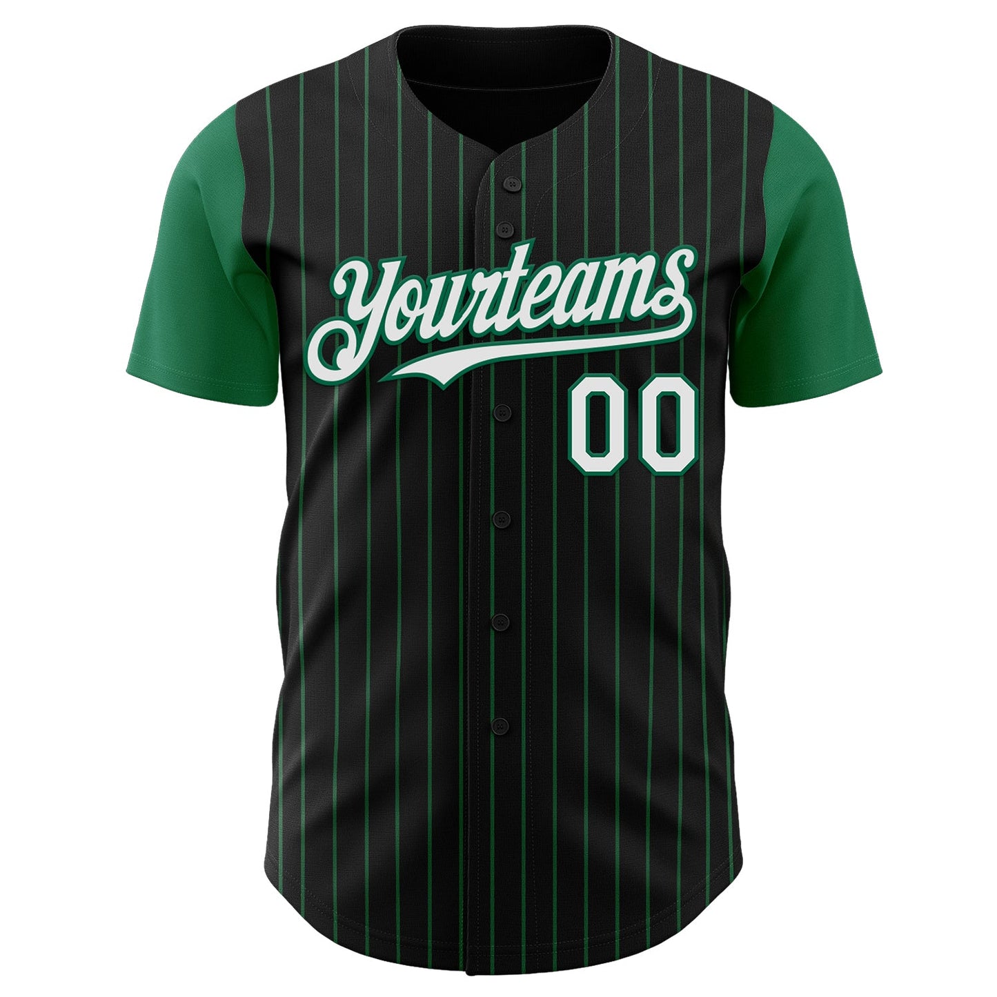 Custom Black Kelly Green Pinstripe White Authentic Two Tone Baseball Jersey view 2