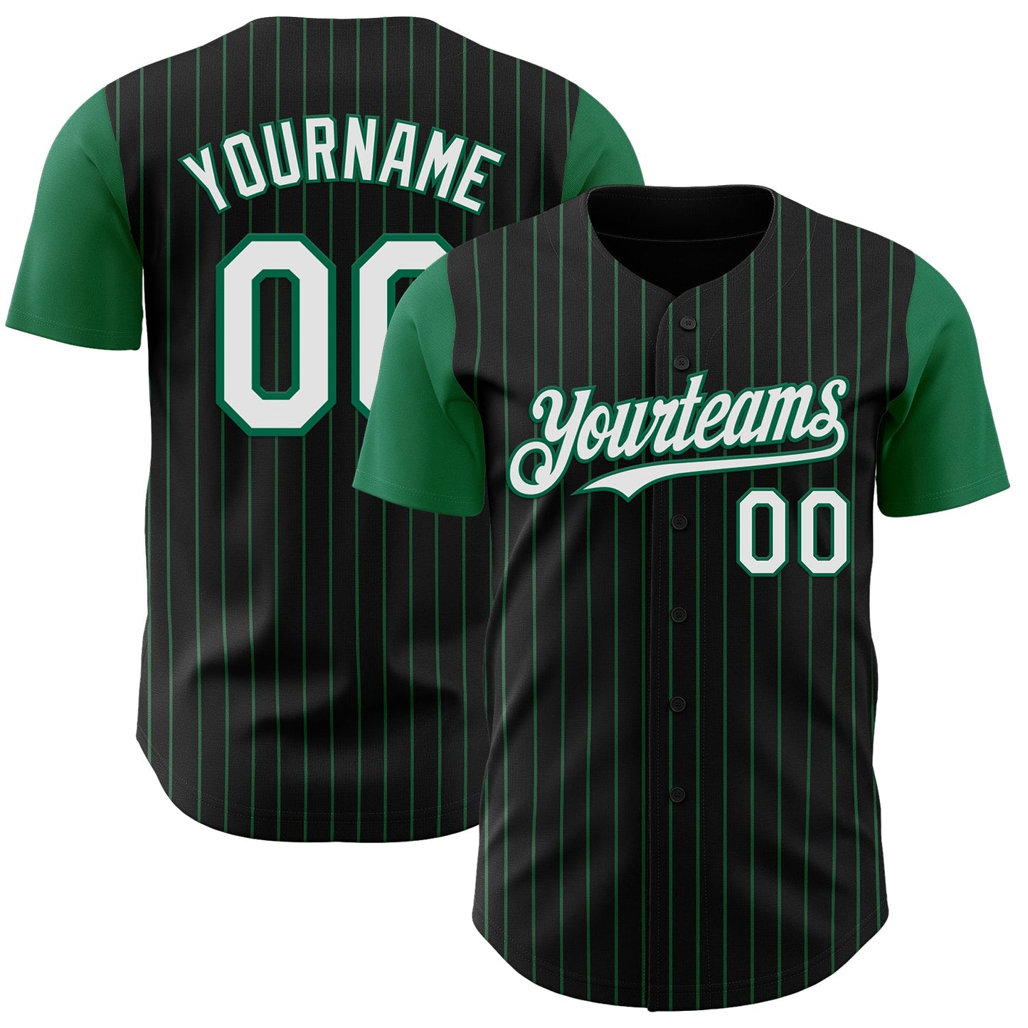Custom Black Kelly Green Pinstripe White Authentic Two Tone Baseball Jersey - Main View