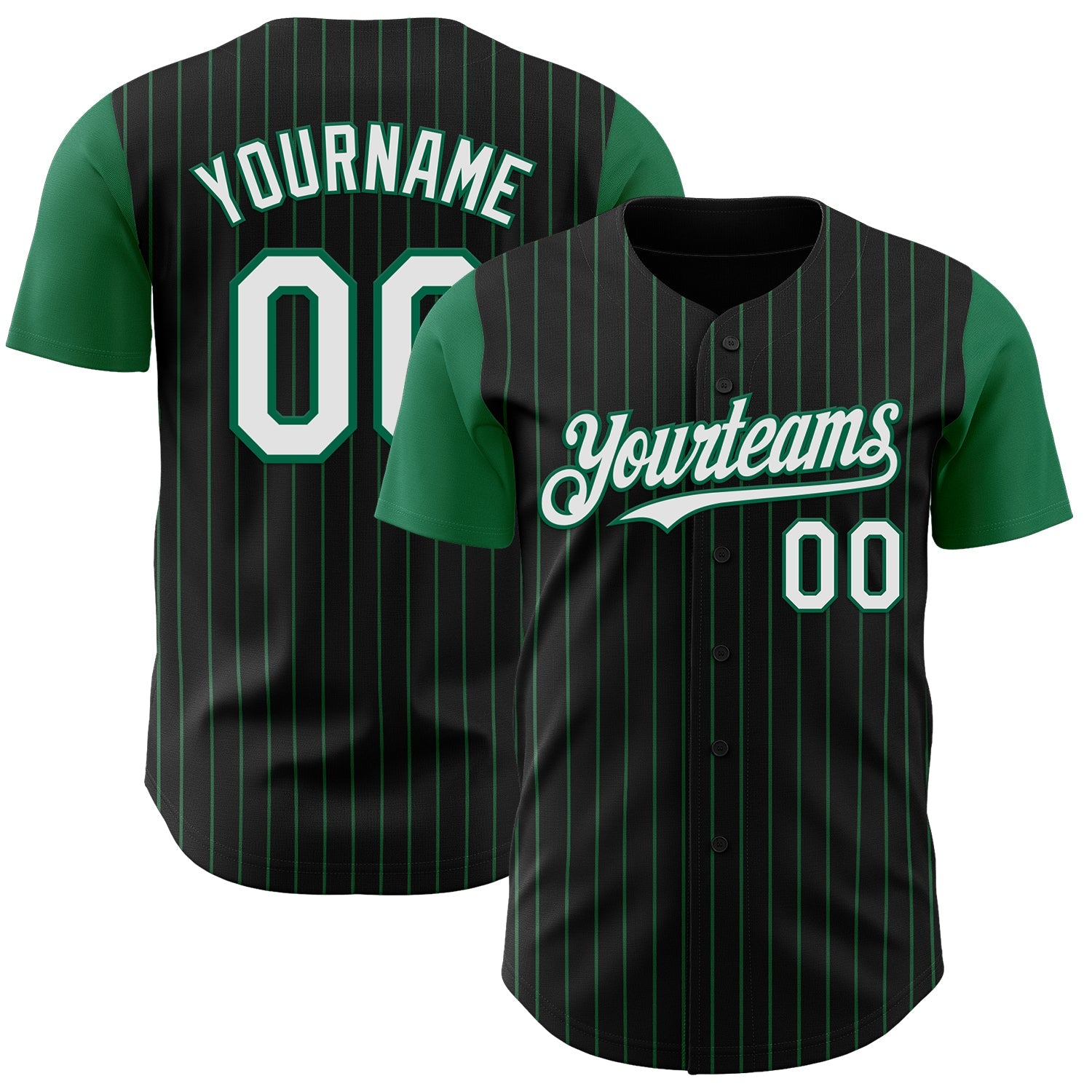 Custom Black Kelly Green Pinstripe White Authentic Two Tone Baseball Jersey - Main View