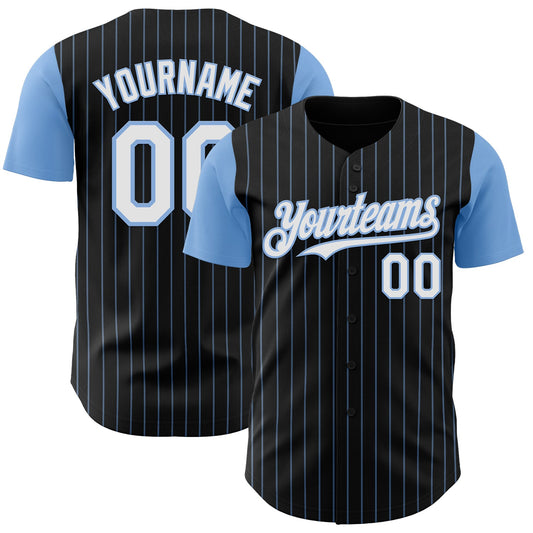 Custom Black Light Blue Pinstripe White Authentic Two Tone Baseball Jersey - Main View